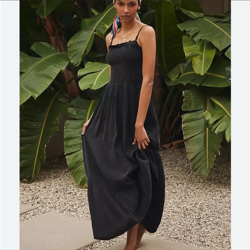 Marisol Anthropologie smocked maxi dress sparkle blue medium